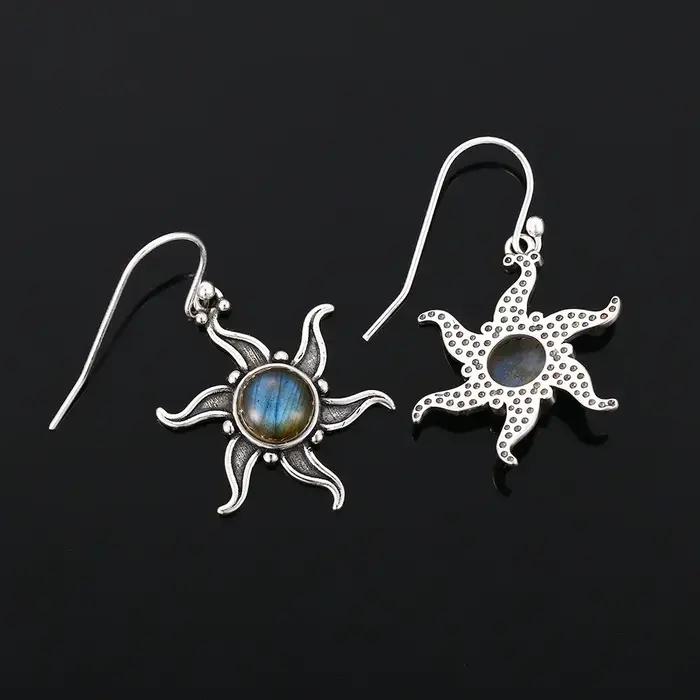 Boucles d'oreilles en argent Labradorite naturelle vintage pour femmes occasions spéciales partys sorties élégantes et mystérieuses