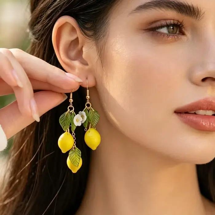 Boucles d'oreilles personnalisées citron en résine avec longue pampille fruits d'été bijoux bohèmes polyvalents pour femmes occasions spéciales