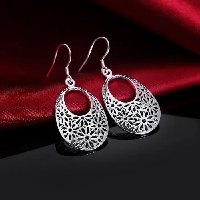 Boucles d'oreilles ovales sculptées en argent 925 pour femmes