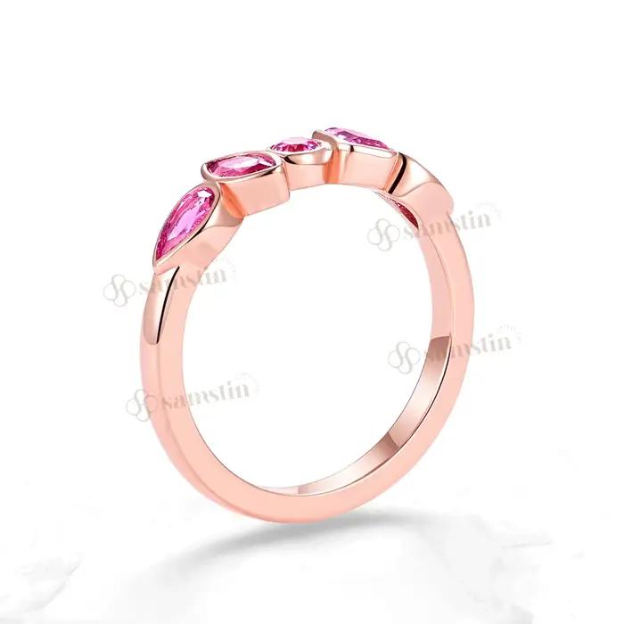 Bague Samstin 1, 5 carats en saphir rose de laboratoire pour femme