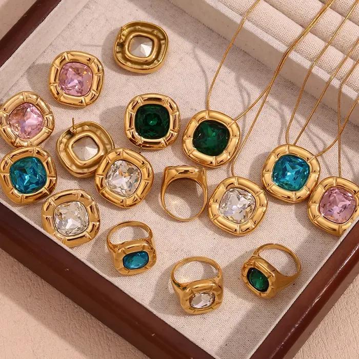 E.B.belle élégant arrondi carré Zircon fleur anneaux plaqué or bague en acier inoxydable femme quotidien étanche bijoux cadeau femmes