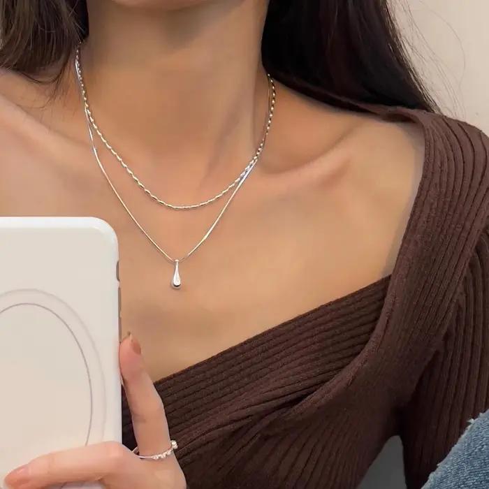 Collier avec pendentif goutte en argent Sterling 925 pour femmes