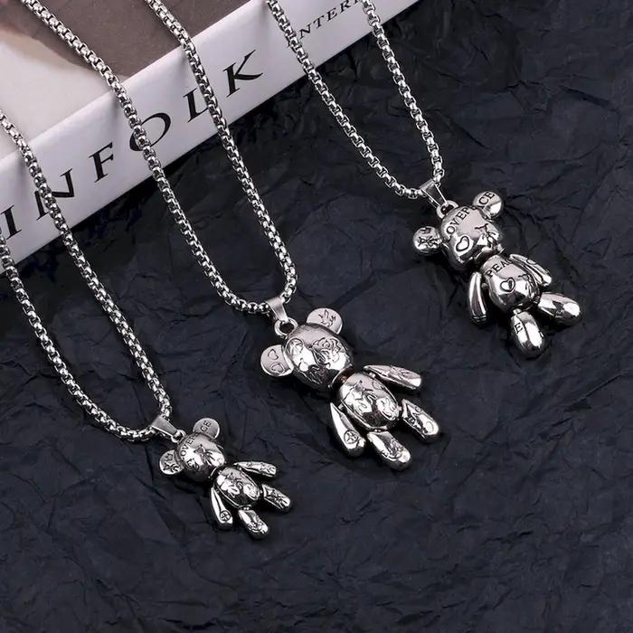 Collier avec pendentif ours en peluche avec lettres imprimées personnalisées