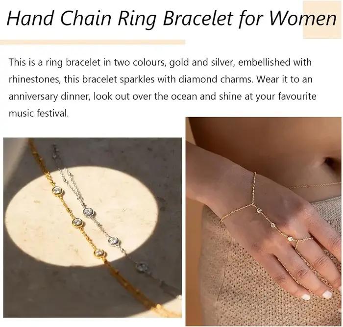 Chaîne à main anneau Bracelet bijoux pour femmes fille délicate 14k plaqué or à la mode 2024 été