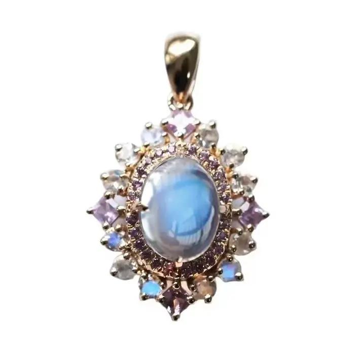 Collier en pierre de clair de lune colorée rayonnante pour femme