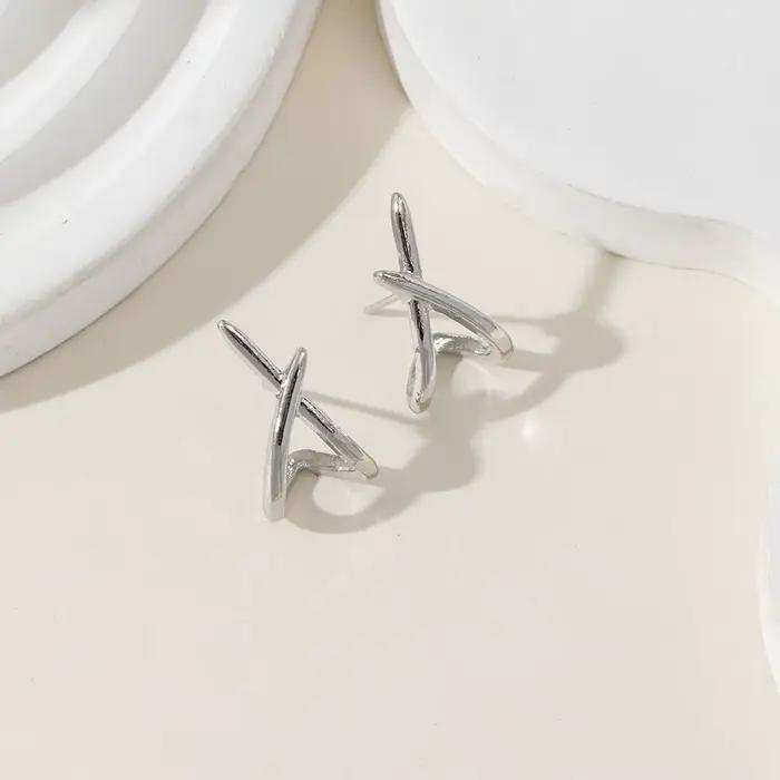 Boucles d'oreilles géométriques simples à intersection, élégantes, délicates et polyvalentes pour femmes et jeunes filles, idéales pour les fêtes, mariages, bijoux cadeaux