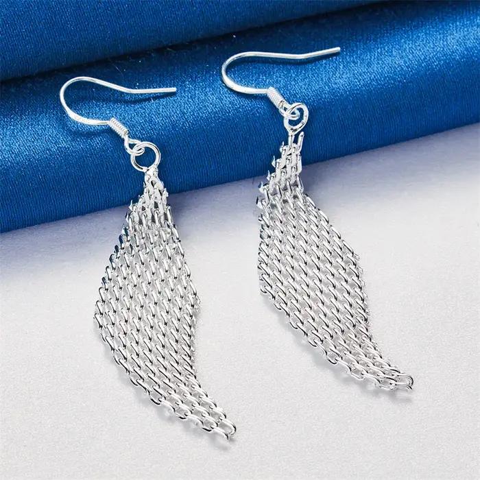 1 paire de boucles d'oreilles élégantes en argent sterling 925, pendentif tissé à pampilles, accesso
