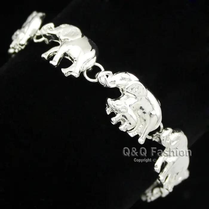 Bracelet pendentif éléphant plaqué argent pour femme et homme