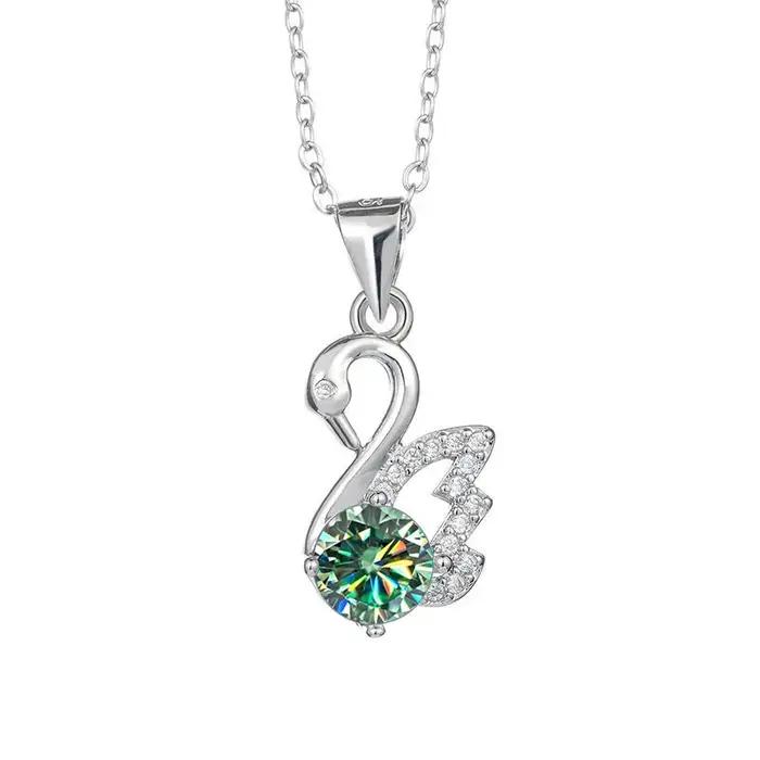 BagueRingen-Collier en argent regardé 925 avec pendentif rond Moissanite