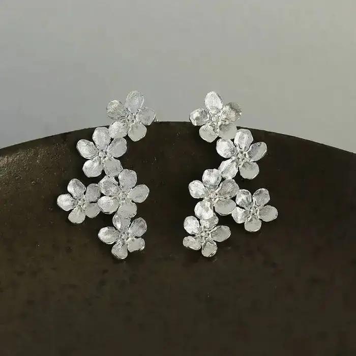 GEEZENCA bijoux brossés 925 en argent Sterling 3D fleur boucles d'oreilles femmes délicat concepteur à la mode déclaration boucle d'oreille cadeau de fête