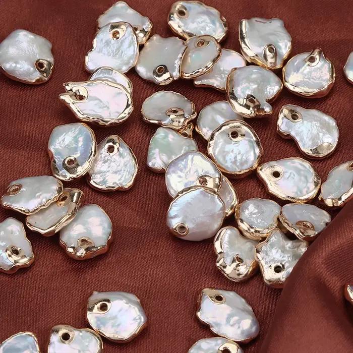 Pétale baroque bordure dorée perle d'eau douce naturelle pendentif de forme irrégulière pour bricolage boucles d'oreilles collier Bracelets accessoires