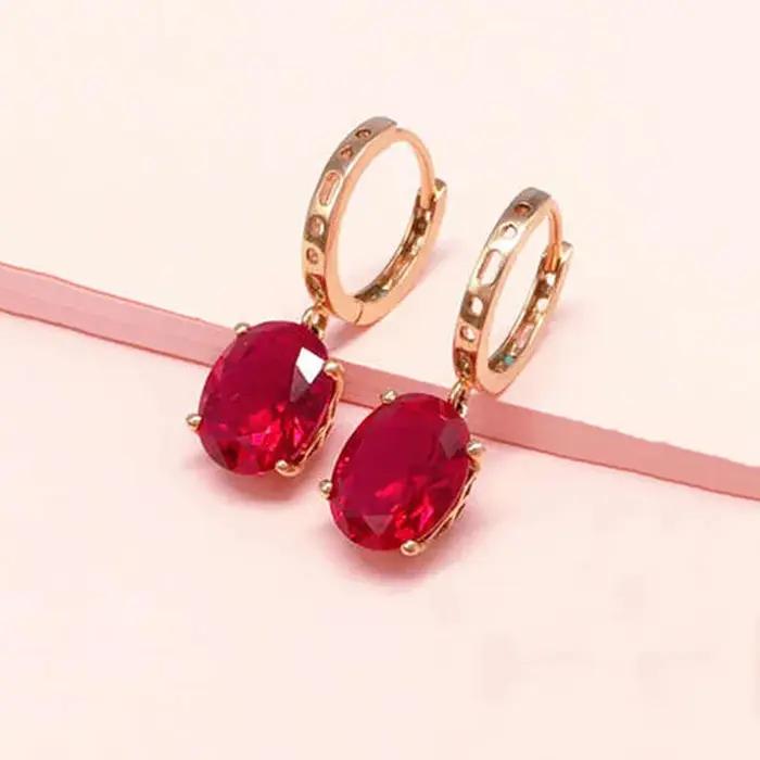 Boucles d'oreilles en plaqué or rose 14K pour femme, bijoux de soirée, ovale, simple, rubis, élégant