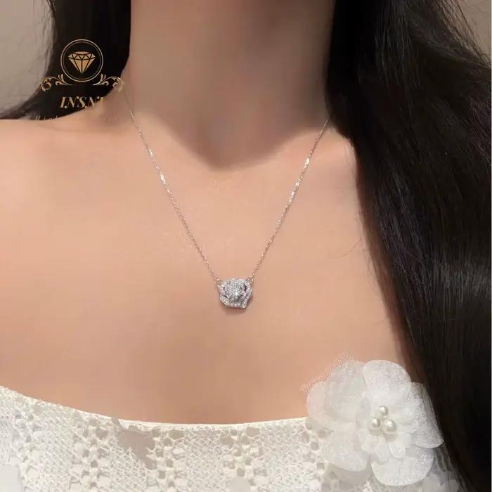 Collier en argent pur S925 avec pendentif fleur de camélia bohème pour femme