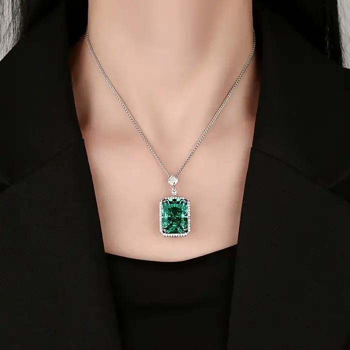 2025 rétro 15*20mm vert Tourmaline pendentif colliers pour femmes de luxe pierres précieuses laboratoire diamant Cocktail fête bijoux fins cadeau