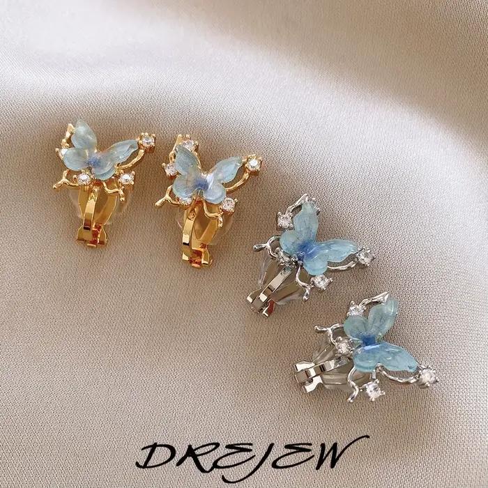 DREJEW Zircon papillon oreille pince pour femmes sans Piercing 2025 lumière luxe pince boucle d'oreille conception de luxe concepteur bijoux