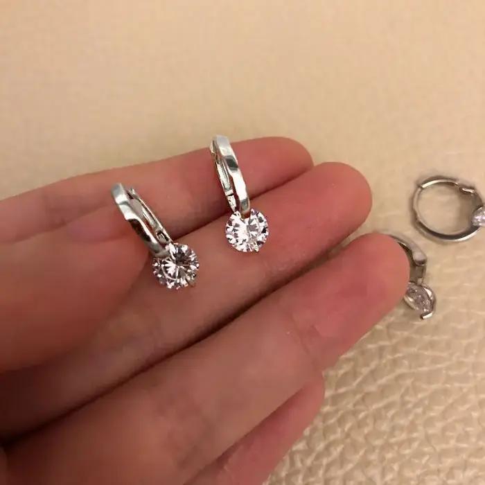 Boucles d'oreilles scintillantes en zircon pour femmes, style coréen, strass géométrique, élégantes pour mariage et bureau