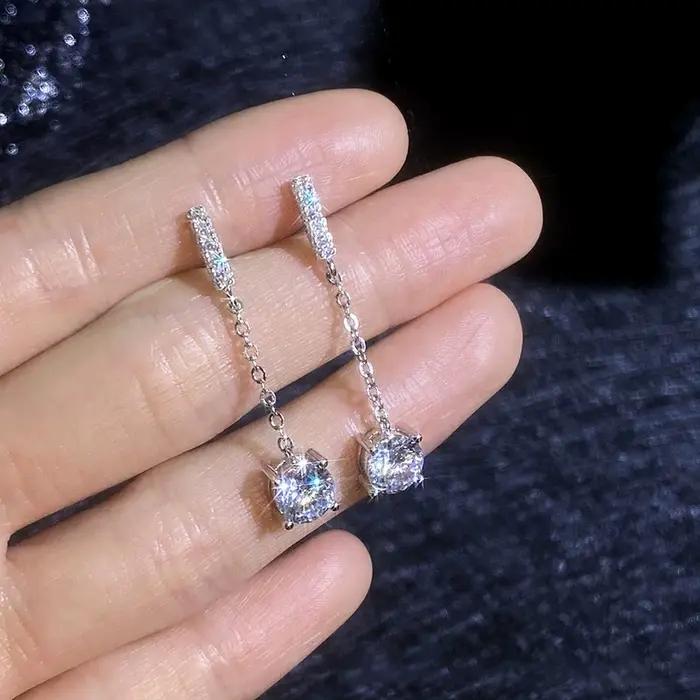 Boucles d'oreilles pendantes Tezzc 1ct avec chaîne longue et pampilles pour femme