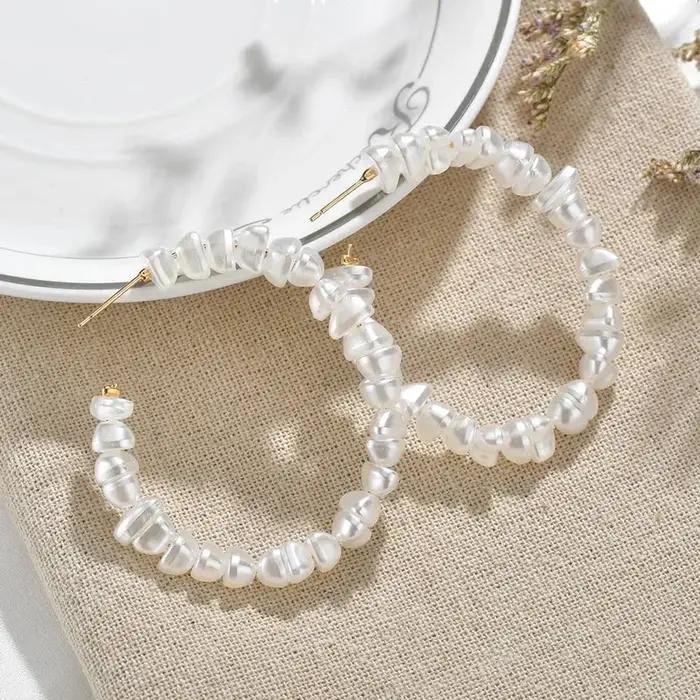 5 Style Imitation perle grandes boucles d'oreilles de luxe