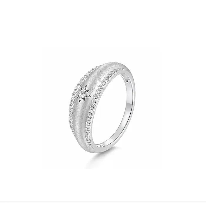 JEWELLWANG Bague en saphir blanc en argent S925 plaqué or 18 carats