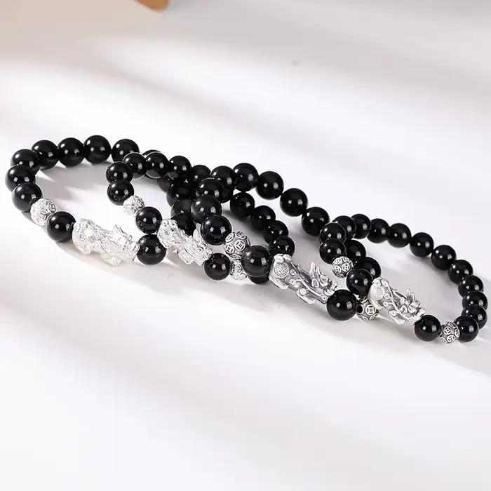 Heren – Bracelets en pierre d'obsidienne noire