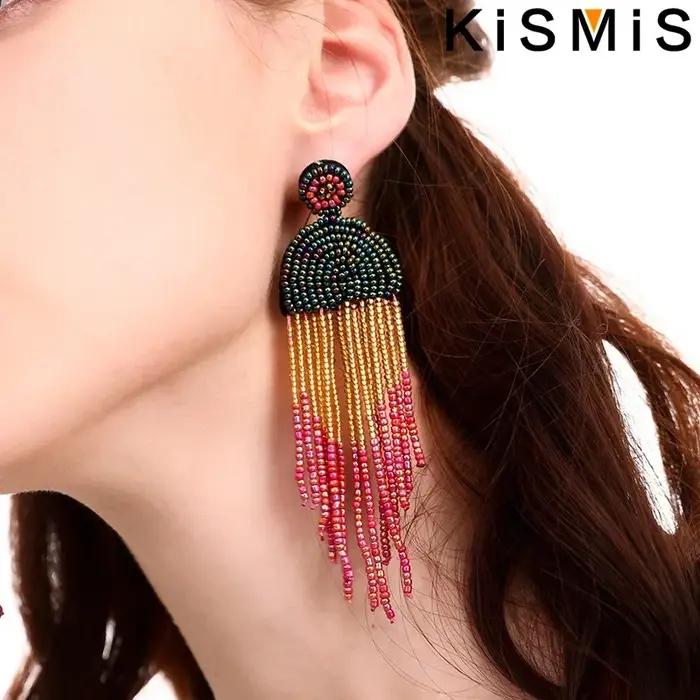 Boucles d'oreilles pendantes à pampilles perlées