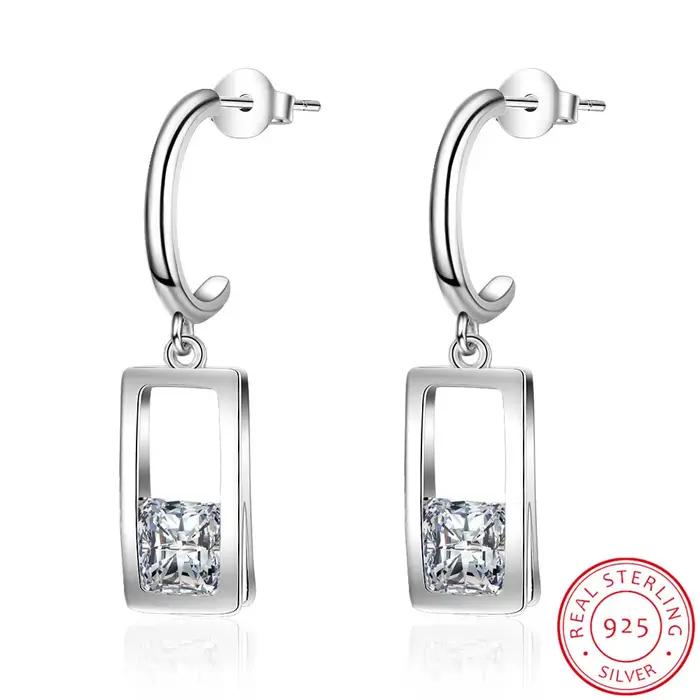 Boucles d'oreilles géométriques carrées en argent Sterling 925, Zircon, en forme De goutte d'eau, po