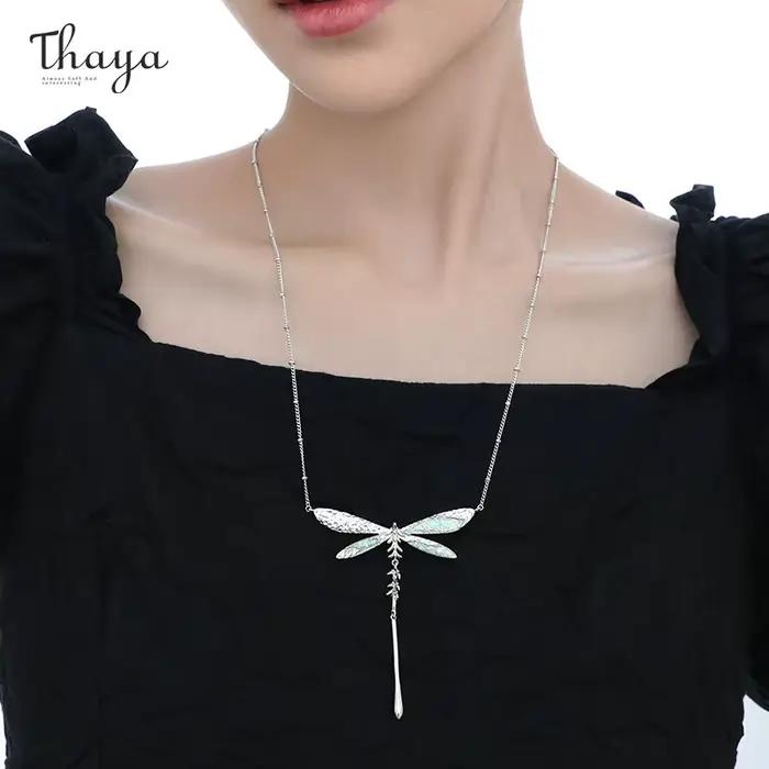 Thaya-Collier pendentif libellule pour femme, tour de cou élégant pour fille, bijoux de fête, cadeau féminin, design original, mode