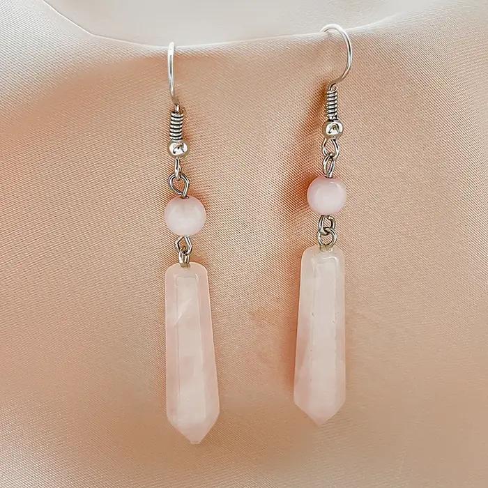 Boucles d'oreilles pendantes en quartz rose pour femmes