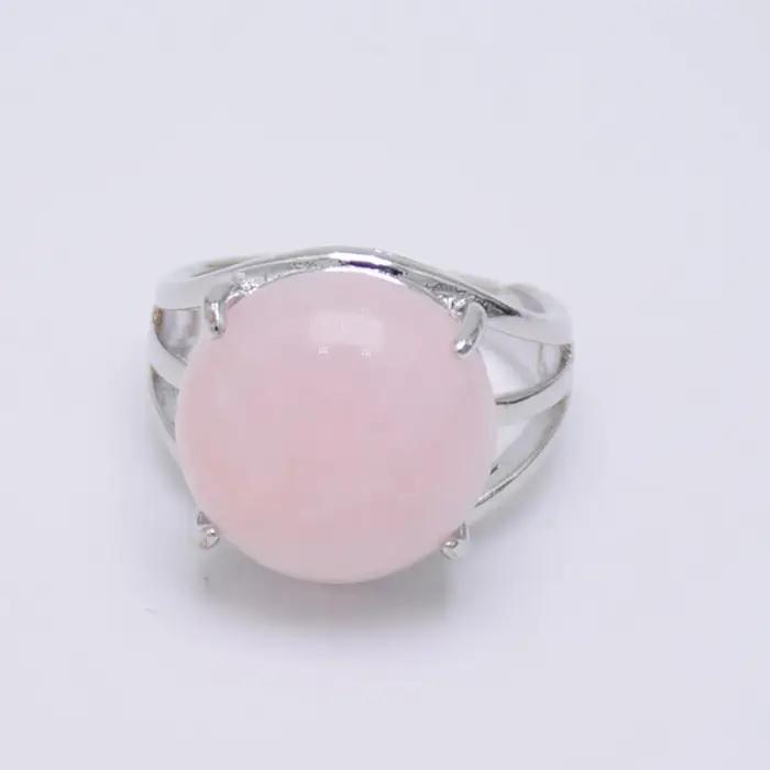 Bague de cocktail ronde en pierre naturelle pour femmes, ajustable, style moderne, quartz rose, cristal violet, bijou de fête pour soirées et occasions spéciales