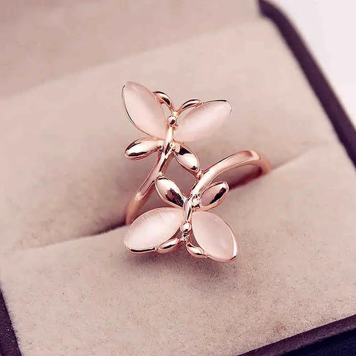 Huitan – bague papillon rose esthétique pour femmes