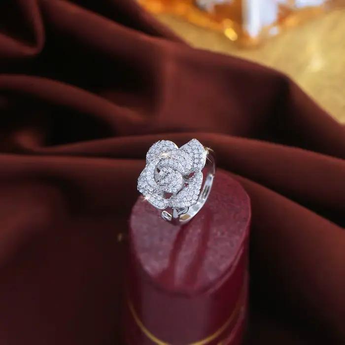 Pera – bagues ouvertes élégantes en forme de rose blanche brillante, en zircone, taille réglable, pour femmes, accessoire de bijoux de luxe pour robe de banquet, R120