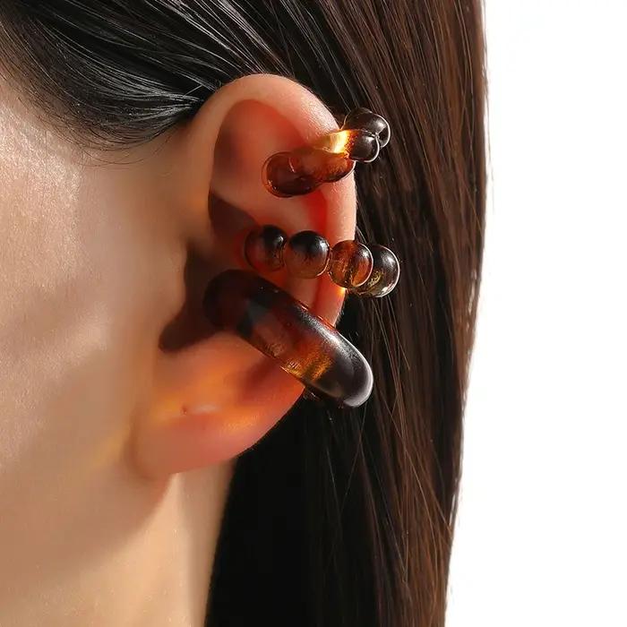 Lot de 4 clips d'oreille en acrylique en forme de C pour femme