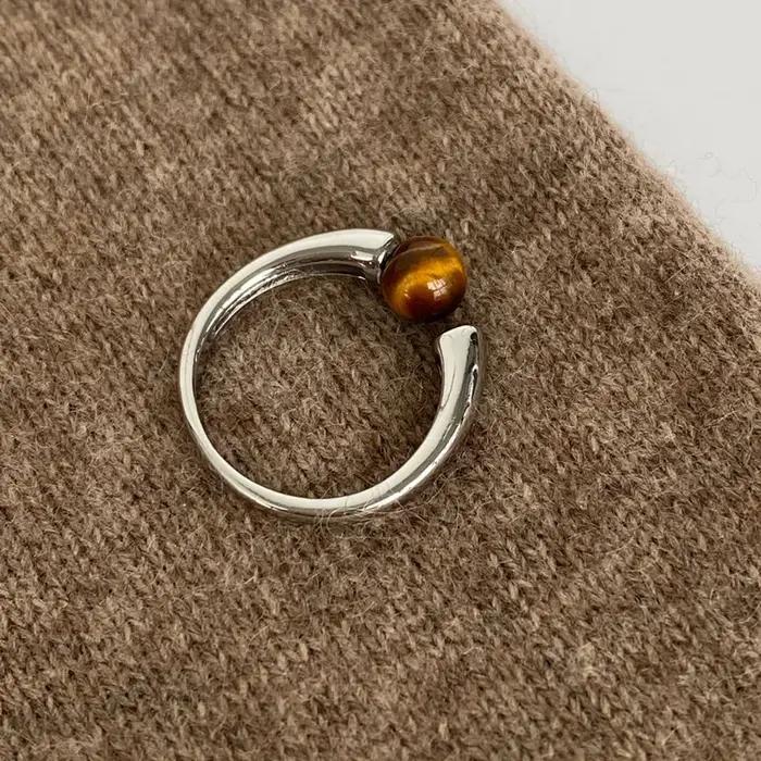 Bague en pierre d'oeil de tigre brillant pour couples