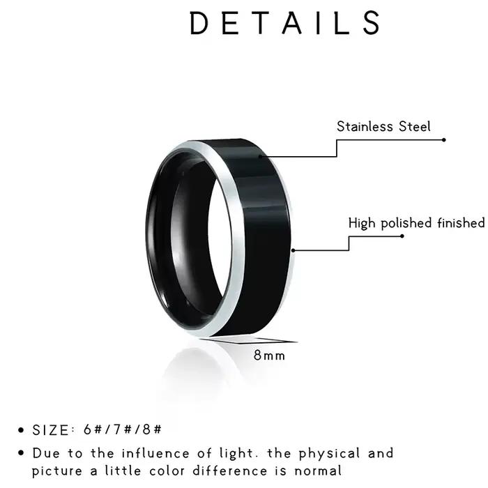 Bagues noires classiques en acier inoxydable