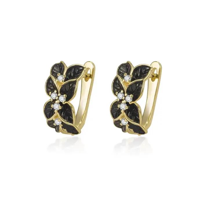 Boucles d'oreilles en or massif 14K pour femme, style bohème avec obsidienne et pierre précieuse, cadeau idéal pour mariage, fêtes, Noël, Halloween, anniversaire
