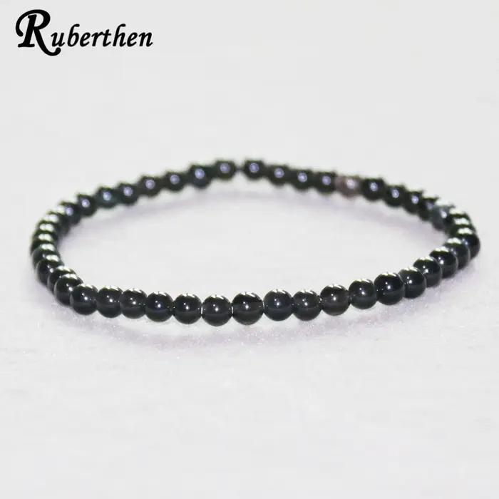 Ruberthen nouveau Design femmes 4 MM Tourmaline noire Bracelet fait à la main Mini pierres précieuse