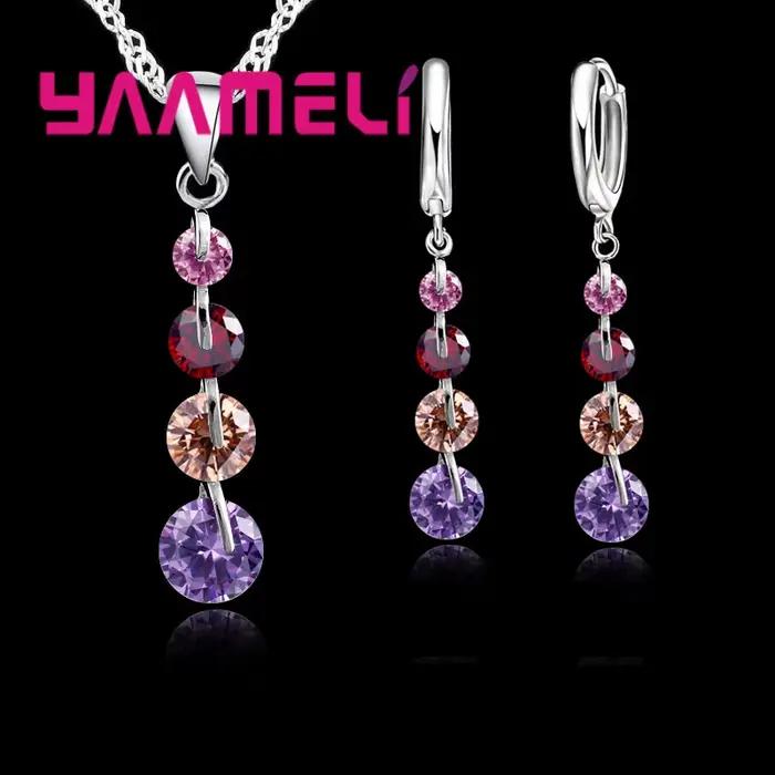 Ensembles de bijoux exquis en argent regardé 925 pour patients, style long, cristal autrichien, colliers et boucles d'oreilles, accessoire de mariage