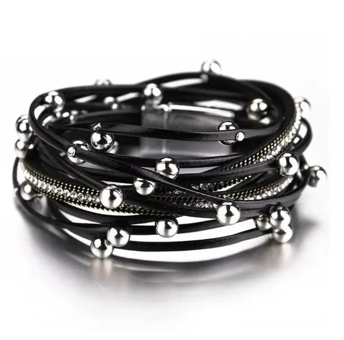 YLWHJJ – Bracelet enroulé en cuir perlé pour femmes