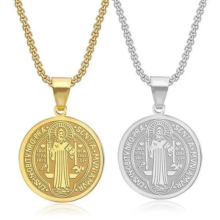 YQ – collier avec pendentif Saint benoît en acier inoxydable 316L