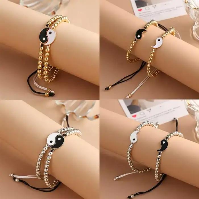 Couple Bracelets anneaux Yin Yang Tai Chi alliage pendentif réglable tresse chaîne collier correspondant amant Bracelet