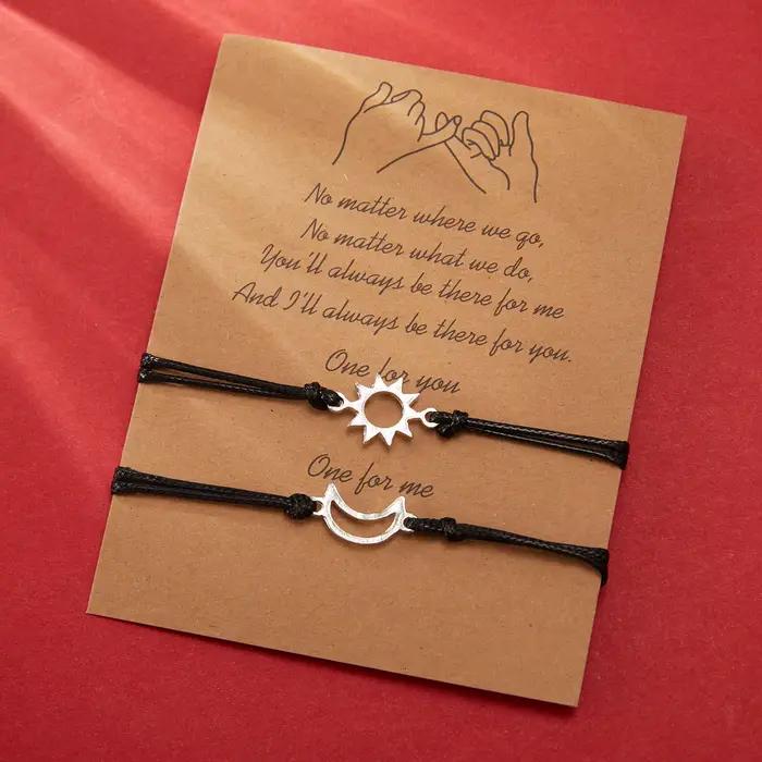Ensemble de Bracelets soleil lune, Bracelet en corde tissée réglable fait à la main pour Couple, femmes, hommes, filles et garçons, cadeau de saint valentin