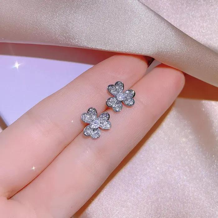 925 femmes ensemble de bijoux mode AAA brillant Zircon fleur collier bague boucle d'oreille dame trèfle
