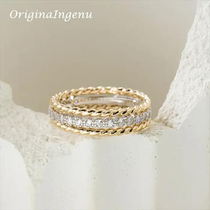 Ensemble de 3 bagues empilables en or pour femmes, bijoux en Zircon faits à la main, résistant au te