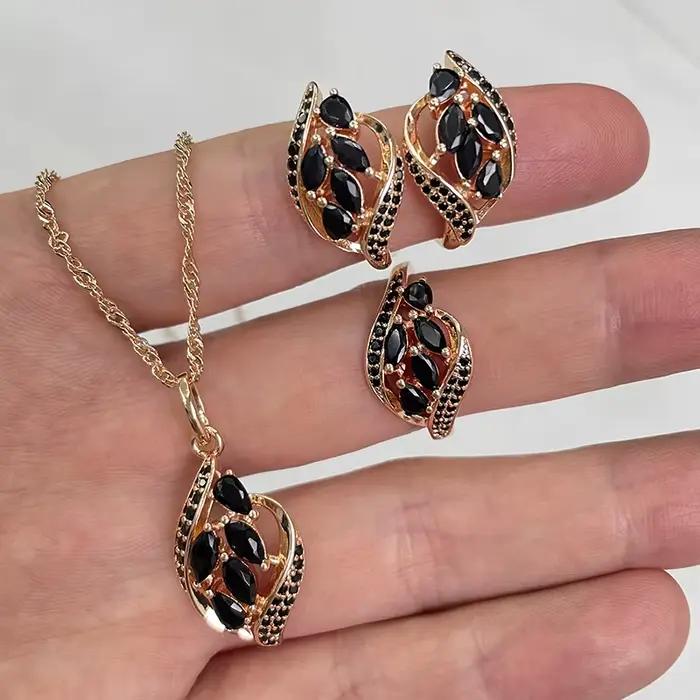 SYOUJYO – collier avec pendentif pavé en Zircon naturel noir pour femmes