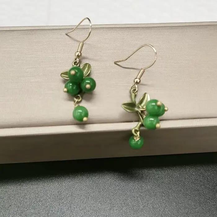 Boucles d'oreilles multicolores Mori en pierre de feuille romantique et douce, ensemble de collier e