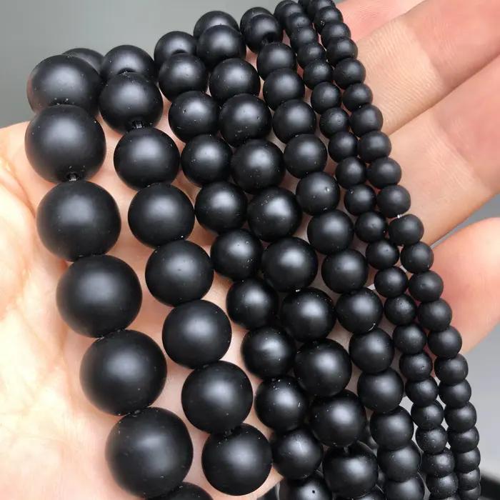Perles de Jades en pierre naturelle, calcédoine bleu foncé, rondes, amples, pour la fabrication de b