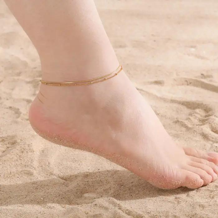 Bracelet de cheville double couche pour femme