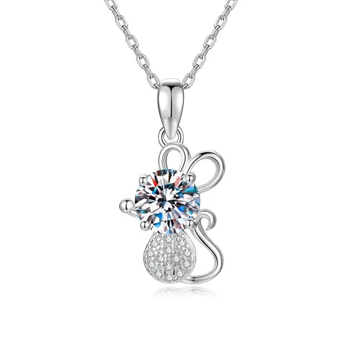 Collier pendentif souris de dessin animé en moissanite