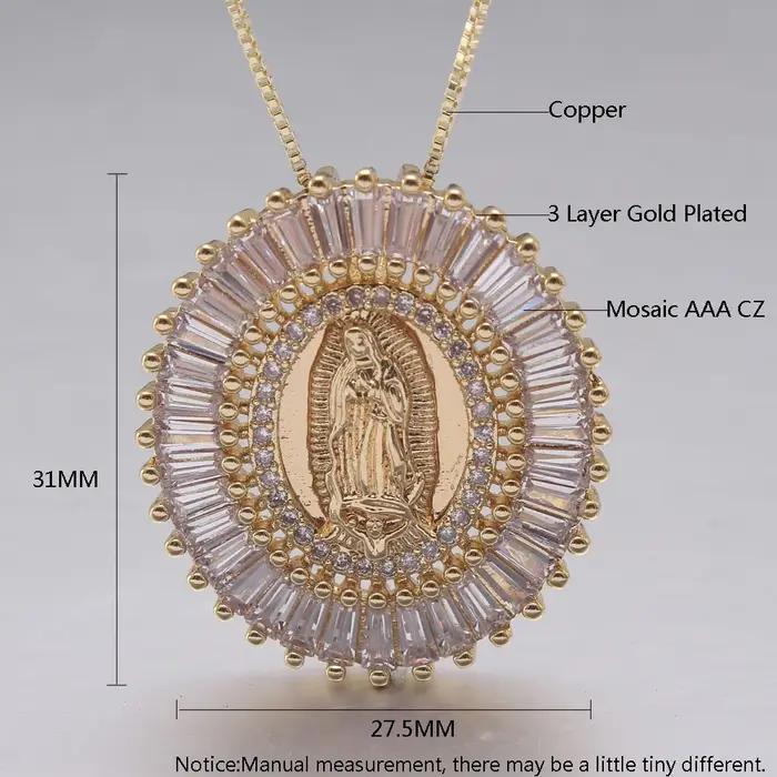 MHS.SUN AAA Zircon Religion bijoux catholique vierge Guadalupe pendentif collier mode or/argent plaqué tour de cou pour femmes hommes