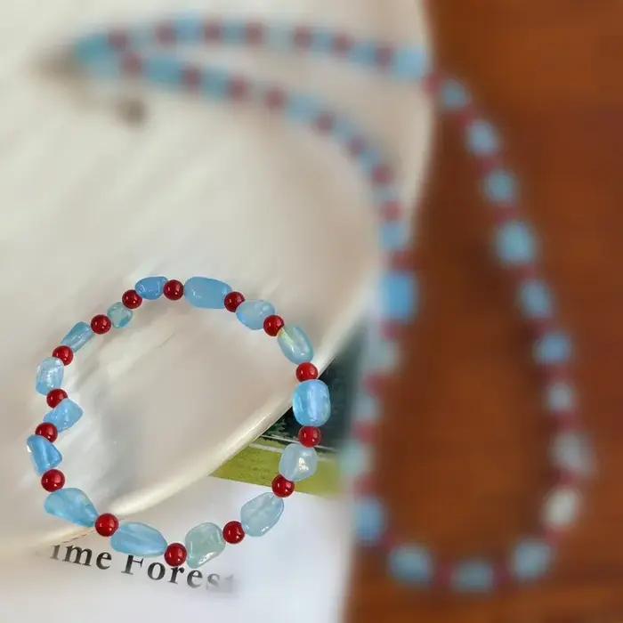 Collier de perles aigue-marine en pierre naturelle colorée pour femmes, fait à la main, léger, de luxe, petit arc de jaspe chinois, chaîne de cou, bijoux
